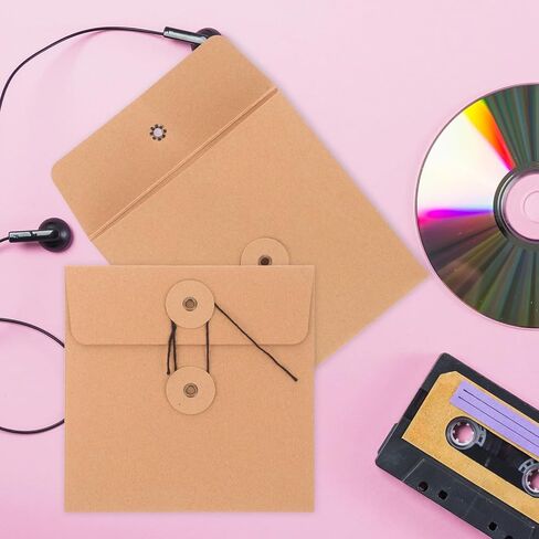 Cabilock 10pcs Brown Kraft Paper CD Dvd Sleeves with String Tie Closure, Vintage Envelope Storage Bags for Office and Media Organization in Kuwait