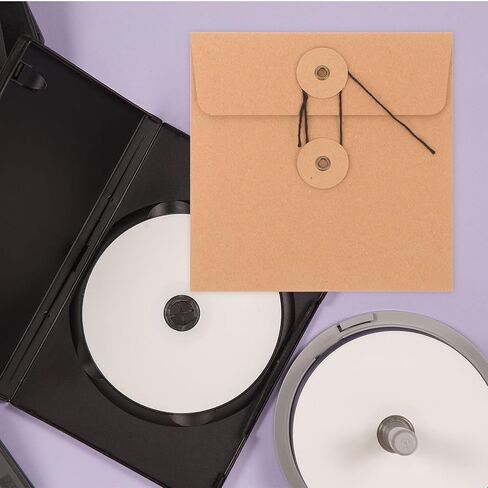 Cabilock 10pcs Brown Kraft Paper CD Dvd Sleeves with String Tie Closure, Vintage Envelope Storage Bags for Office and Media Organization in Kuwait