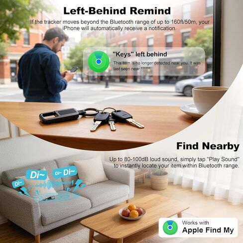 جهاز البحث عن المفاتيح الذكية عالي التحمل، متوافق مع Apple Find My iOS فقط، جهاز تعقب ذكي لمكافحة الضياع، ملحقات سلسلة مفاتيح السيارة للرجال، محدد موقع حقيبة الظهر للمفاتيح، أسود in Kuwait