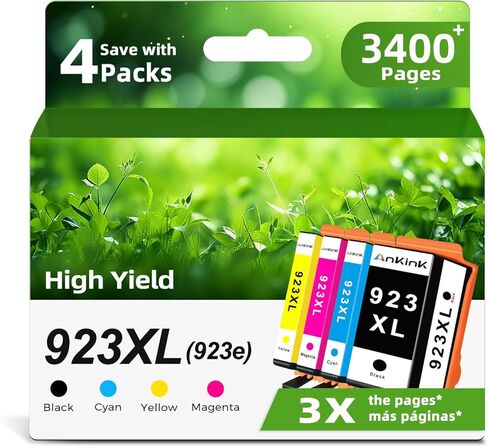 استبدال خراطيش الحبر 923e المعاد تصنيعها من Ankink لطابعات HP Officejet Pro 8120e 8122e 8124e 8125e 8128e 8130e 8132e 8135e 8138e متوافقة مع 923 XL أسود اللون 4 حزم (إصدار الرقاقة: DV10) in Kuwait