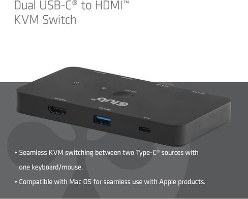 Club3D CSV-2512 Dual USB-C to HDMI PD3.0 KVM Switch 100W 4K60Hz in Kuwait
