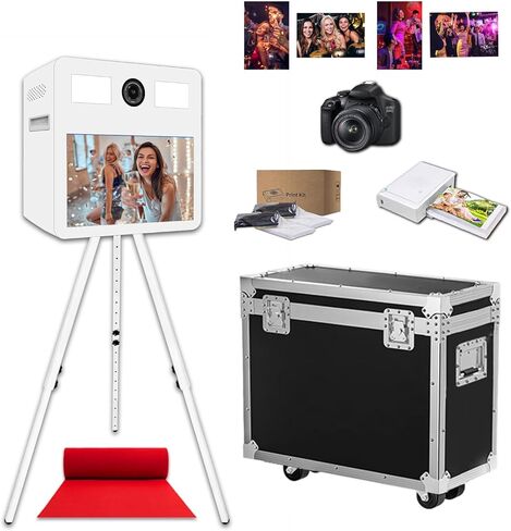 Portable Photo Booth Machine with Touch Screen,Fill Light Photobooth Machine with Flight Case,Ideal for Weddings,Parties,and Events Rental (White, Machine+Camera+Printer) in Saudi Arabia