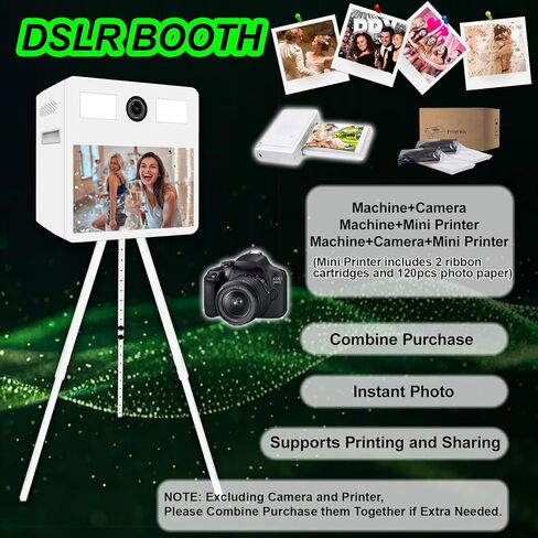Portable Photo Booth Machine with Touch Screen,Fill Light Photobooth Machine with Flight Case,Ideal for Weddings,Parties,and Events Rental (White, Machine+Camera+Printer) in Saudi Arabia