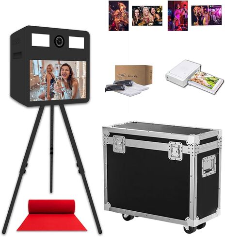 Portable Photo Booth Machine with Touch Screen,Fill Light Photobooth Machine with Flight Case,Ideal for Weddings,Parties,and Events Rental (White, Machine+Camera+Printer) in Saudi Arabia