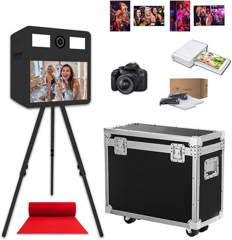Portable Photo Booth Machine with Touch Screen,Fill Light Photobooth Machine with Flight Case,Ideal for Weddings,Parties,and Events Rental (White, Machine+Camera+Printer) in Saudi Arabia