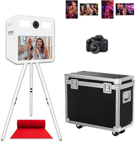 Portable Photo Booth Machine with Touch Screen,Fill Light Photobooth Machine with Flight Case,Ideal for Weddings,Parties,and Events Rental (White, Machine+Camera+Printer) in Saudi Arabia