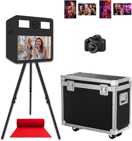 Portable Photo Booth Machine with Touch Screen,Fill Light Photobooth Machine with Flight Case,Ideal for Weddings,Parties,and Events Rental (White, Machine+Camera+Printer) in Saudi Arabia