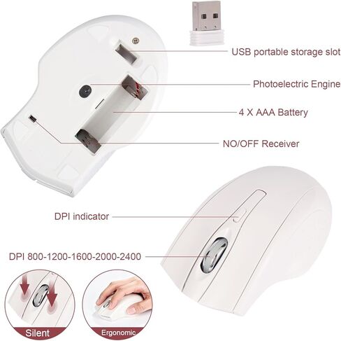 مجموعة لوحة مفاتيح وماوس لاسلكية، 2.4 جيجا بايت USB صامتة ورفيعة للغاية ولوحة مفاتيح كاملة الحجم، متوافقة مع أجهزة الكمبيوتر الشخصية، ويندوز، ماك، ماك بوك (أبيض) in Kuwait