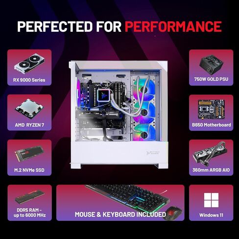 كمبيوتر الألعاب Skytech Gaming Archangel 5، AMD Ryzen 7 9700X 3.8 جيجا هرتز، AMD RX 9070 16 جيجا بايت VRAM، 1 تيرابايت Gen4 NVMe SSD، 32 جيجا DDR5 RAM 6000، 750 واط Gold PSU، 360 ARGB AIO، Wi-Fi، Win 11، سطح المكتب in Kuwait