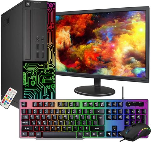 كمبيوتر ديل اوبتيبليكس المكتبي RGB معالج انتل i5 رباعي النواة 8 جيجا رام 256 جيجا اس اس دي، شاشة 22 بوصة، ويندوز 11 برو واي فاي، لوحة مفاتيح وماوس كمبيوتر للألعاب (متجدد) in Kuwait