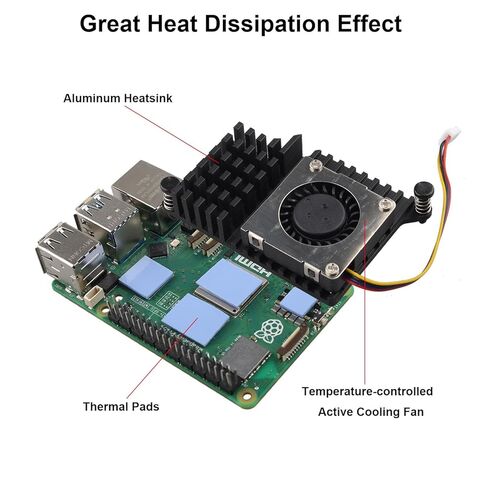 ZDE Aluminum Active Cooler for Raspberry Pi 5 PWM Heatsink Cooling Fan for Raspberry Pi 5 4GB/8GB in Kuwait