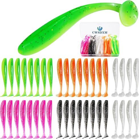 Fishing Soft Lures Paddle Tail Swim Baits Plastic Baits Crappie Walleye Trout Bass Fishing Baits for Jig Heads Saltwater/Freshwater 40PCS in Kuwait