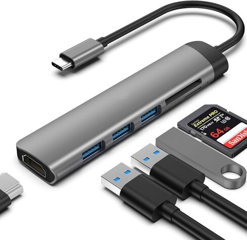 USB C Hub, 6 in 1 USB C Multiport Adapter with 4K HDMI, 3 USB 3.0 Ports, SD/TF Card Reader, USB C Dongle for MacBook Pro/Air, iPad Pro, Laptops, PC in Kuwait