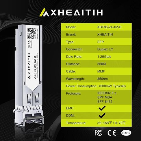 2 Pack 1000Base-SX LC Transceiver 1.25G SFP Optical Module Multimode for Cisco for Ubiquiti for MikroTik for Meraki for Netgear for D-Link for Fortinet for Supermicro and More（MMF 850nm 550M） in Kuwait