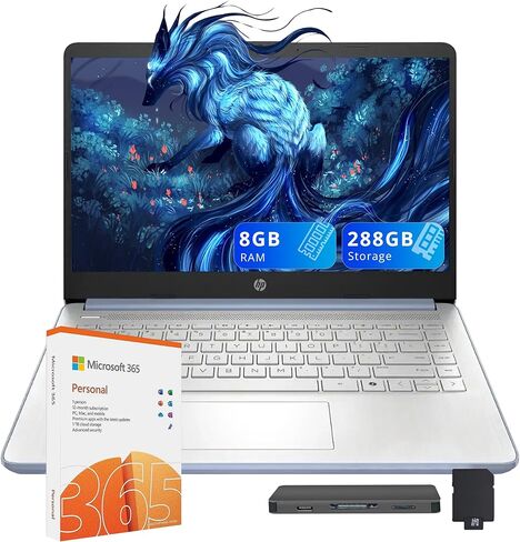 HP Stream 14" HD Laptop, Intel Processor N150, 8GB RAM, 288GB Storage (128GB UFS+160GB Docking Station Set), Intel Graphics, 1 Year Office 365, Copilot, Wi-Fi 6, Win 11, Sky Blue in Kuwait