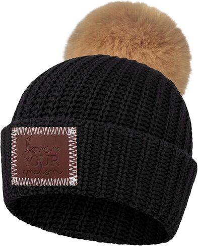 Love Your Melon Beanie for Kids, Pom Beanie, Unisex Winter Hats, Cool Child Beanie, 100% Cotton Made Lined Knit Warm Thick in Saudi Arabia
