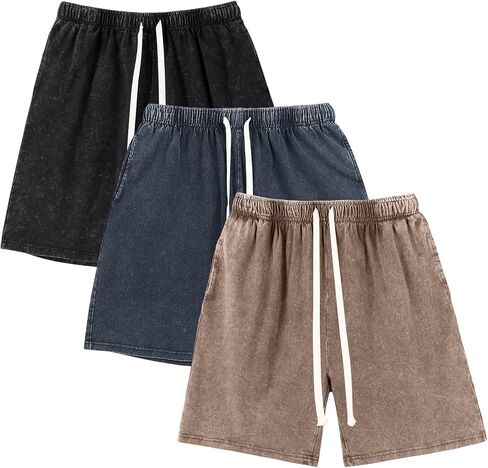 Arssm Mens Sweat Shorts Cotton Acid Wash Athletic Shorts Vintage Elastic Waist Drawstring Workout Shorts with Pockets in Saudi Arabia
