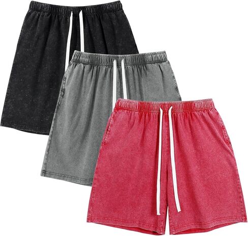 Arssm Mens Sweat Shorts Cotton Acid Wash Athletic Shorts Vintage Elastic Waist Drawstring Workout Shorts with Pockets in Saudi Arabia