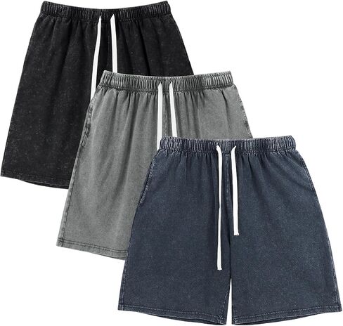Arssm Mens Sweat Shorts Cotton Acid Wash Athletic Shorts Vintage Elastic Waist Drawstring Workout Shorts with Pockets in Saudi Arabia