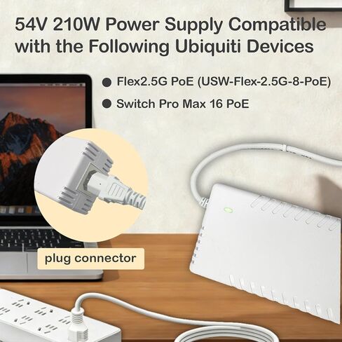 محول طاقة 54 فولت متوافق مع UniFi XG 6 PoE US-XG-6POE USW-Ultra-210W 6 8 منافذ تبديل ADS-210NX-48-1 540210E ADS-210NX-48-1540210E استبدال شاحن سلك إمداد الطاقة الأبيض 210 وات in Kuwait