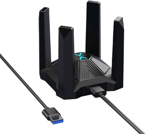 محول AX1800 USB WiFi للكمبيوتر المكتبي والكمبيوتر المحمول، 4 هوائيات بطاقة شبكة لاسلكية عالية الكسب مع نطاق مزدوج 2.4 جيجا هرتز، 5 جيجا هرتز، WPA3، USB3.0، بدون برامج تشغيل لنظام التشغيل Windows 11/10 فقط in Kuwait