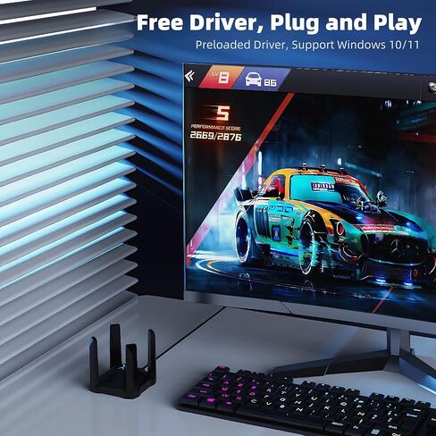 محول AX1800 USB WiFi للكمبيوتر المكتبي والكمبيوتر المحمول، 4 هوائيات بطاقة شبكة لاسلكية عالية الكسب مع نطاق مزدوج 2.4 جيجا هرتز، 5 جيجا هرتز، WPA3، USB3.0، بدون برامج تشغيل لنظام التشغيل Windows 11/10 فقط in Kuwait