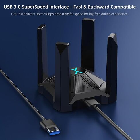 محول AX1800 USB WiFi للكمبيوتر المكتبي والكمبيوتر المحمول، 4 هوائيات بطاقة شبكة لاسلكية عالية الكسب مع نطاق مزدوج 2.4 جيجا هرتز، 5 جيجا هرتز، WPA3، USB3.0، بدون برامج تشغيل لنظام التشغيل Windows 11/10 فقط in Kuwait