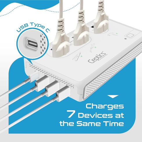 Ceptics 220V to 110V Travel Voltage Converter for Hair Dryer, 2000W & 200W outlets for Dryers, Curling Iron, Straightener, Chargers, Step Down, 4 USB Ports (1x USB-C) with 6 SWadApt attachments in Kuwait