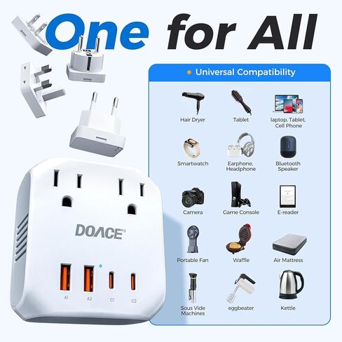 Upgraded 2000W Voltage Converter US to Europe for Hair Dryer - 220V to 110V Converter for European Travel, Power Converter Adapter Combo with 2 PD/QC & UK/AU/US/IT/European Travel Plug Adapters in Kuwait