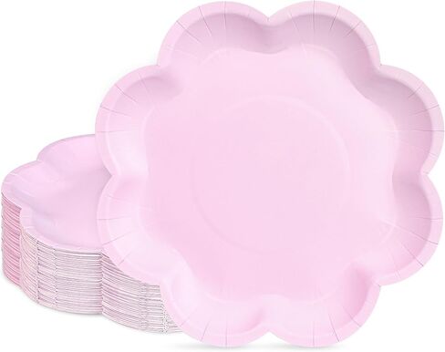 30 Pcs Pink Paper Plates 9 Inch, Pink Scalloped Mothers Day Paper Plates, Disposable Pink Dessert Cake Party Plates for Baby Shower, Wedding, Bridal Shower, Girls Birthday in Saudi Arabia
