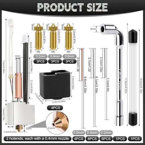 طقم Hotend مكون من 3 قطع لكوبرا 3، طقم بثق رأس الطباعة المجمع مع 9 فوهات نحاسية 0.2/0.4/0.6 مم، 30 إبرة تنظيف، 3 غطاء سيليكون ومفتاح ربط 6 مم، متوافق مع مجموعة Anycubic Kobra 3/Kobra 3 in Kuwait