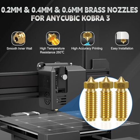طقم Hotend مكون من 3 قطع لكوبرا 3، طقم بثق رأس الطباعة المجمع مع 9 فوهات نحاسية 0.2/0.4/0.6 مم، 30 إبرة تنظيف، 3 غطاء سيليكون ومفتاح ربط 6 مم، متوافق مع مجموعة Anycubic Kobra 3/Kobra 3 in Kuwait