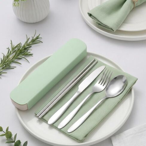 Portable Cutlery Set 4pcs Stainless Steel Silverware Set with Case for Meal Box Reusable Travel Camping Flatware Set Personal Utensil Sets for Camping Office School Picnic in Kuwait