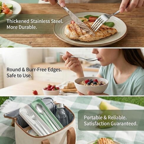 Portable Cutlery Set 4pcs Stainless Steel Silverware Set with Case for Meal Box Reusable Travel Camping Flatware Set Personal Utensil Sets for Camping Office School Picnic in Kuwait