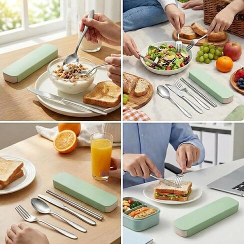 Portable Cutlery Set 4pcs Stainless Steel Silverware Set with Case for Meal Box Reusable Travel Camping Flatware Set Personal Utensil Sets for Camping Office School Picnic in Kuwait