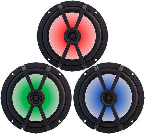 مكبرات صوت بحرية KICKER مقاس 8 بوصات (3 أزواج) مكبرات صوت محورية بديلة من OEM للقارب مع شبكة بيضاء وأضواء LED 4 أوم. مقاومة للماء والطقس 45BKM84L(6)+45BKMG8W(6) in Kuwait