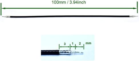 RF Cable For Antenna connection - 1.13mm Diameter 10cm Long with open ends for soldering (ground/shield/tip: 3/1/2mm), Black, 5-Pack in Kuwait
