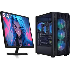 حزمة كمبيوتر ألعاب STGAubron مع شاشة LED FHD مقاس 24 بوصة - معالج Intel i7 Xeon E5 مزدوج يصل إلى 3.7 جيجا هرتز، Radeon RX 580 8G، 16G DDR4، 512G SSD، مروحة RGB x 4، Windows 11 in Kuwait