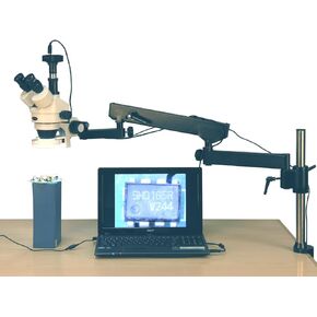 مجهر تكبير ستيريو ثلاثي العينيات رقمي احترافي من AmScope SM-8TZ-144S-8M، عدسات WH10x، تكبير 3.5X-90X، هدف تكبير 0.7X-4.5X، ضوء حلقة LED 144 لمبة، حامل ذراع مفصلي، 110 فولت-240 فولت، يتضمن عدسات بارلو 0.5x و2.0x و8 ميجابكسل in Kuwait