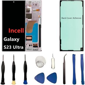 INCELL لهاتف Samsung Galaxy S23 Ultra استبدال الشاشة S23Ultra 5G شاشة LCD SM-S918U SM-S918U1 مجموعة شاشة تعمل باللمس بدون بصمة. (مع إطار أسود + غطاء خلفي لاصق + أدوات) in Kuwait