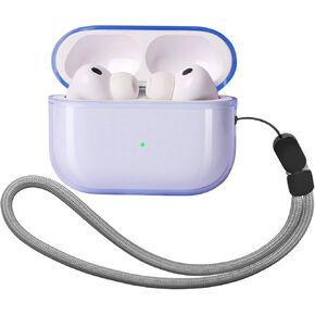 حافظة لجهاز AirPods Pro 3، مادة TPU ممتازة متوسطة الصلابة، عالية الشفافية، مادة TPU طويلة الأمد مضادة للاصفرار، تصميم مضاد للانفصال للغطاء، متوافق مع الشحن اللاسلكي، تأتي مع حبل (أزرق) in Kuwait