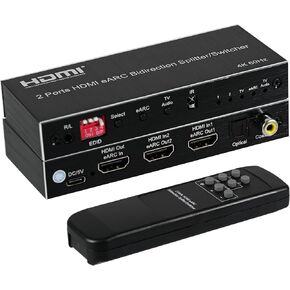 موزع HDMI eARC 4K@60 هرتز 1 في 2، محول HDMI 2 في 1 مع مستخرج صوت eARC لمكبر الصوت، مكبر الصوت، دعم EDID، Toslink SPDIF البصري، محوري in Kuwait