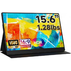 شاشة محمولة 15.6 بوصة شاشة ممتدة خفيفة للغاية لأجهزة الكمبيوتر المحمول 1080P FHD IPS مكبرات صوت مدمجة HDMI USB-C شاشة ثانية للألعاب الكمبيوتر الشخصي ماك الهاتف PS4/5 سويتش إكس بوكس ​​مع حافظة مسند in Kuwait