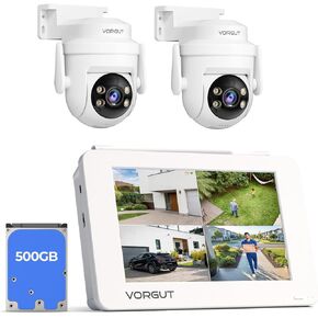 Wireless Security Camera System with 10" LCD Monitor, 2PCS 5MP PTZ Outdoor Camera for Home Surveillance, 10CH NVR with 500G HDD,24/7 Record,Human Detection,Color Night Vision,No Monthly Fee in Saudi Arabia