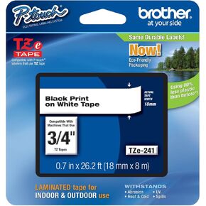 Genuine Brother 3/4" (18mm) Black on White TZe P-Touch Tape for Brother PT-2730, PT2730 Label Maker with Free TZe Tape Guide Included in Kuwait