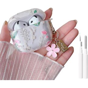 حافظة شفافة من MINSCOSE لأجهزة AirPods 4، تصميم بنمط زهور ملونة لطيفة مع سلسلة مفاتيح زهرية بناتي، غطاء واقي من السيليكون الناعم مقاوم للصدمات مع مجموعة أدوات تنظيف للفتيات والنساء- ملون in Kuwait