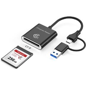 قارئ بطاقات CFexpress من النوع B بسرعة 10 جيجابت في الثانية USB 3.2 الجيل الثاني، محول USB-C مزدوج وA، قارئ ذاكرة OTG عالي السرعة لأجهزة iPhone 17/16/15 وMacBook وiPad وAndroid وWindows وLinux (أسود-2) in Kuwait