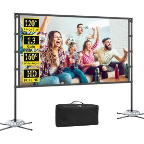 Outdoor 120-inch Projector Screen with Stand, Portable Foldable Indoor Movie Screen 16:9 HD 160° Viewing Double-Sided Projection Screen Suitable for Home Theater, Backyard, Party, Camping in Kuwait