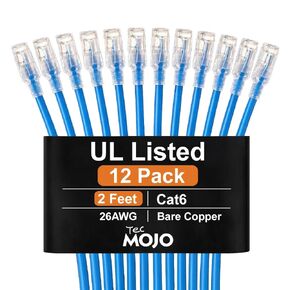 Tecmojo UL Listed Cat6 2ft Ethernet Cable, 26AWG 100% Pure Copper Conductors, Cat6 Network Cable, Snagless RJ45 for Router, Modem, Xbox, Laptop, Servers, 12-Pack, Blue in Kuwait
