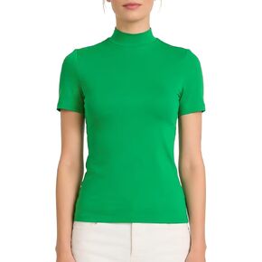 Mock Turtleneck Short Sleeve Tops for Women,Womens Mock Neck Fitted Tops Floral Print Base Layer Office Tee Autumn Blouses in Kuwait